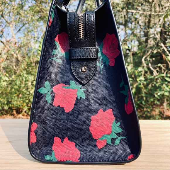 Kate Spade Madison Rose Toss Printed Medium Satchel Handbag Crossbody Strap - Picture 4 of 11